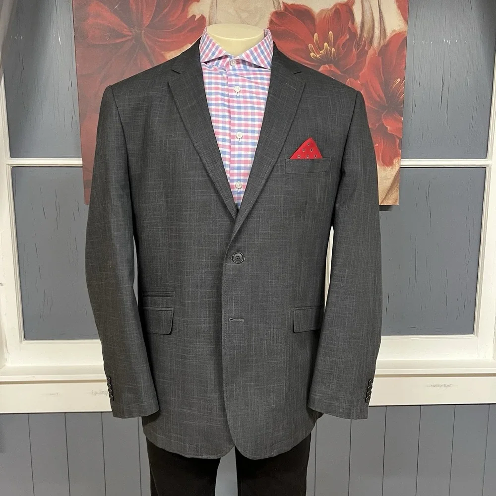 Joseph Abboud Cotton Blazer Jacket Sport‎ Coat Mens XXL (46R) Dark Gray Plaid